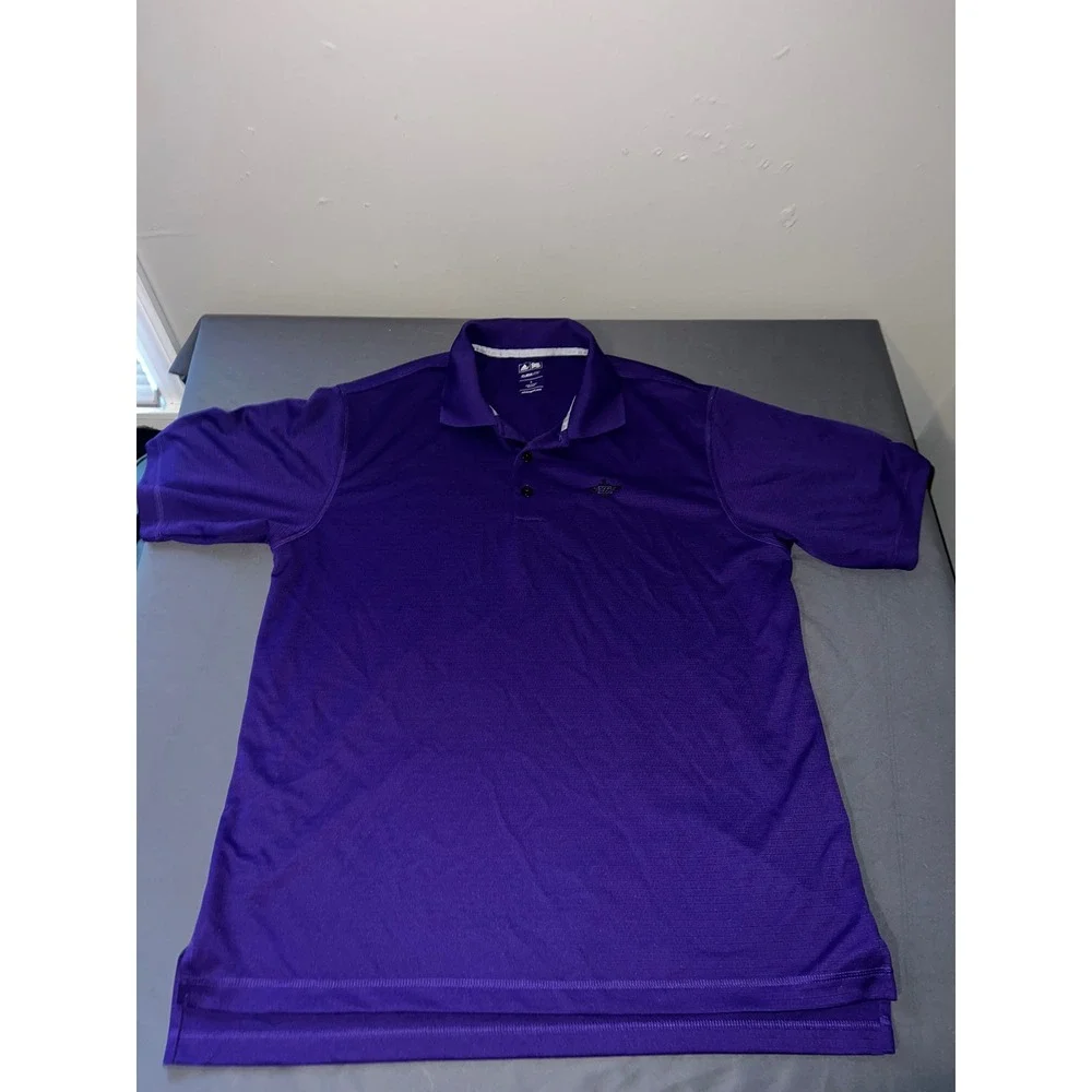 Adidas Polo Shirt Mens Large Purple Excellent Climalite Golf ISCC Logo Short Slv